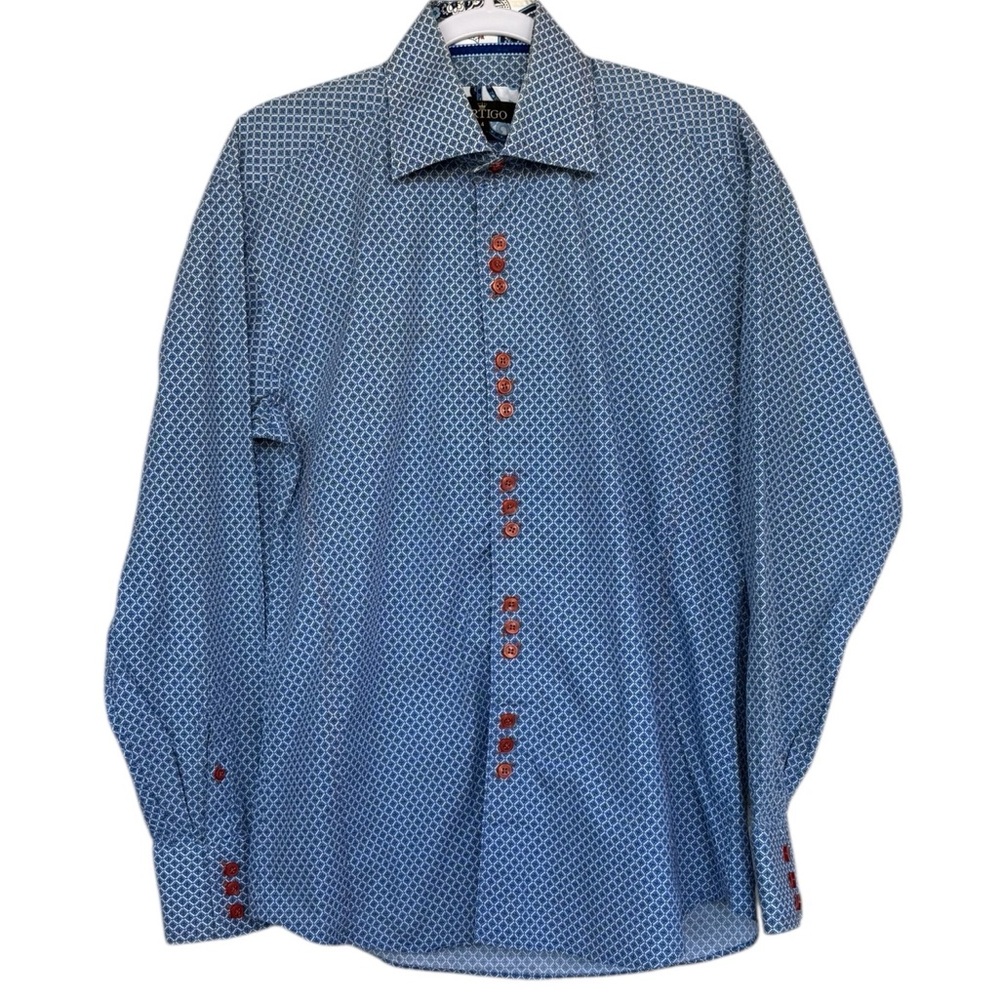 Bertigo Button Down Geometric Print Shirt Size 4 (L)